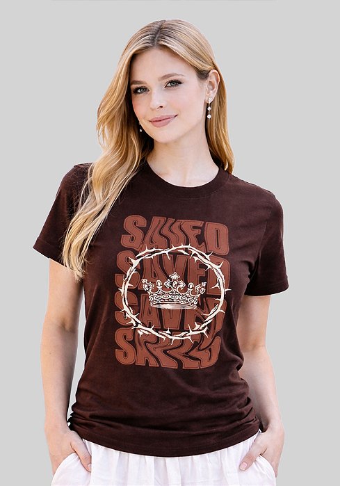 T-SHIRT FEMININA - SAVED COROA - COR MARROM