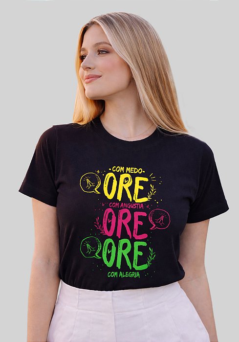 T-SHIRT FEMININA - COM MEDO ORE - COR PRETO