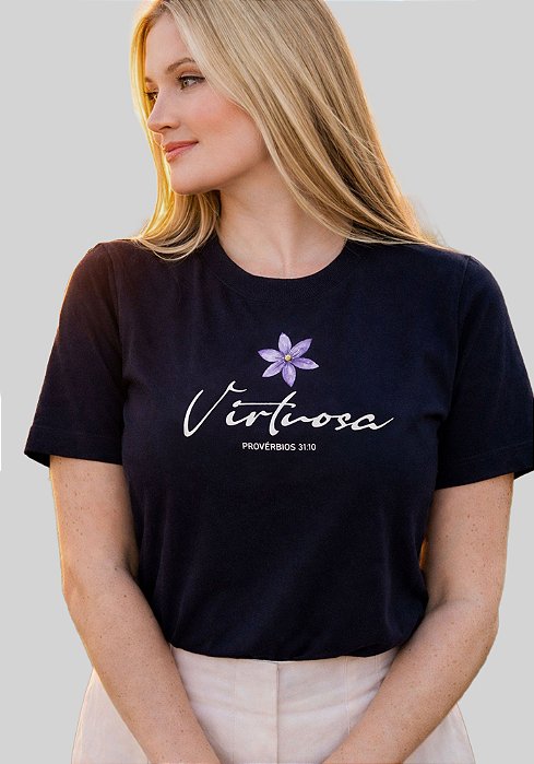 T-SHIRT FEMININA - VIRTUOSA PROVÉRBIOS 31:10 - COR PRETO
