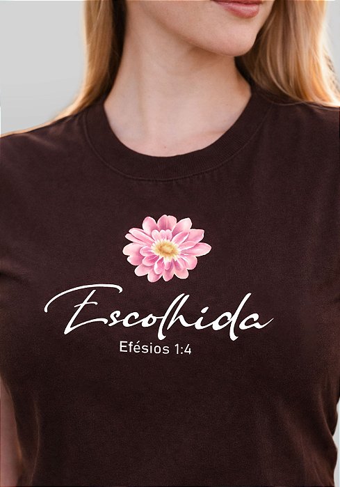 T-SHIRT FEMININA - ESCOLHIDA EFÉSIOS 1:4 - COR MARROM