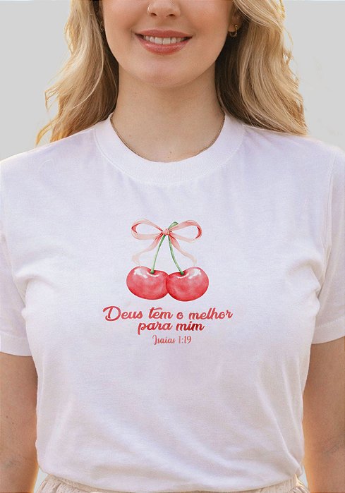 T-SHIRT FEMININA - DEUS TEM O MELHOR PARA MIM - COR MARFIM