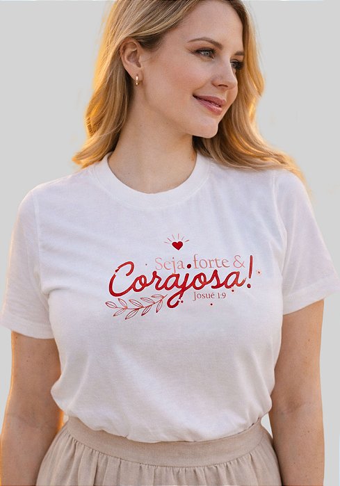 T-SHIRT FEMININA - SEJA FORTE JOSUÉ 19 - COR MARFIM