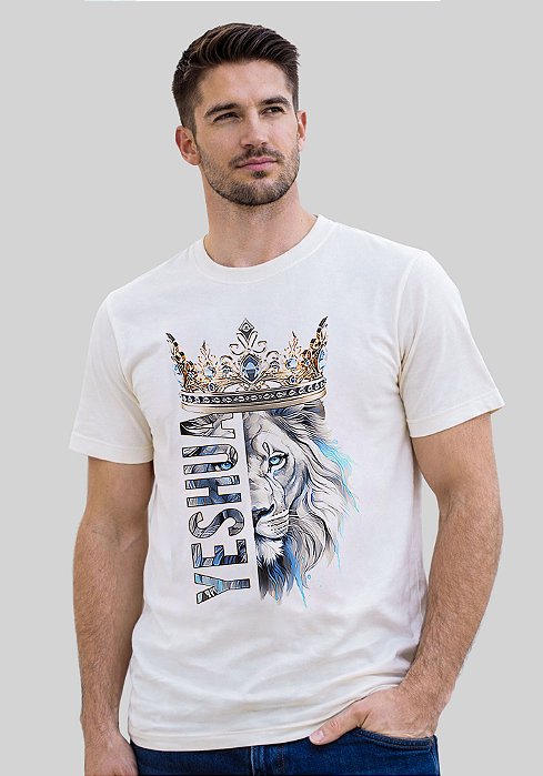 T-SHIRT MASCULINA - YESHUA COROA - COR MARFIM