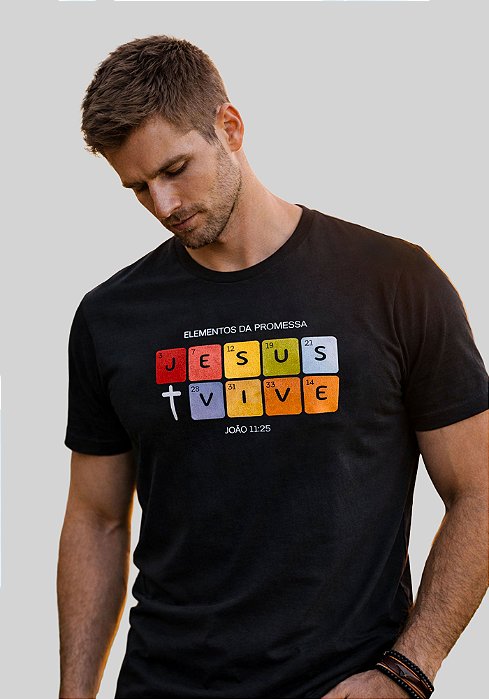 T-SHIRT MASCULINA - ELEMENTOS DA PROMESSA - COR PRETO