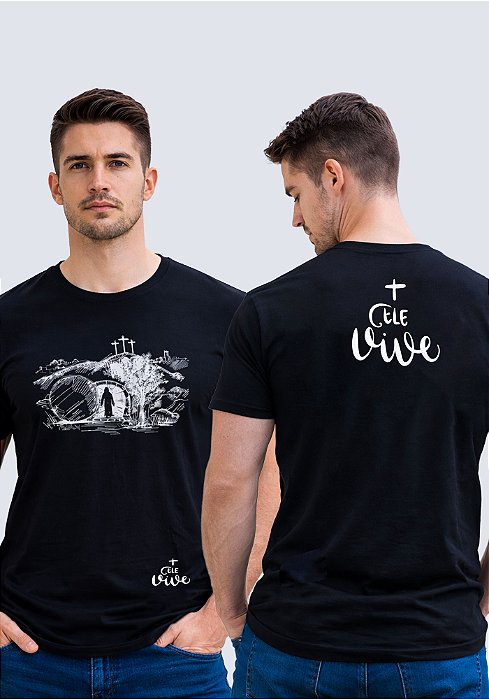 T-SHIRT MASCULINA - CRUZ ELE VIVE - COR PRETO
