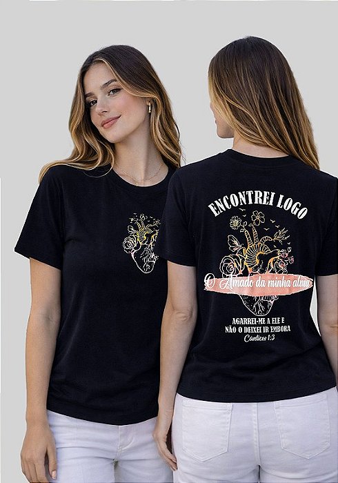 T-SHIRT FEMININA - ENCONTREI LOGO O AMADO DA MINHA ALMA - COR PRETO