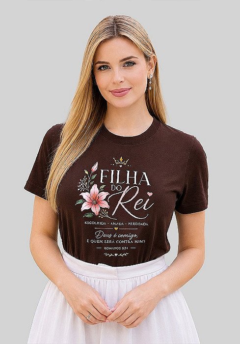 T-SHIRT FEMININA - ESCOLHIDA AMADA PERDOADA - COR MARROM