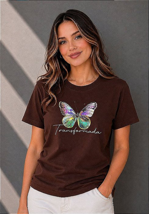 T-SHIRT FEMININA - TRANSFORMADA - COR MARROM