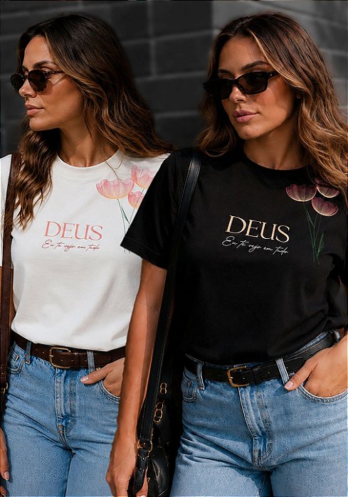 T-SHIRT FEMININA - DEUS EU TE VEJO EM TUDO