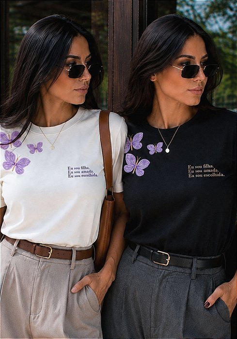 T-SHIRT FEMININA - EU SOU FILHA, EU SOU AMADA, EU SOU ESCOLHIDA