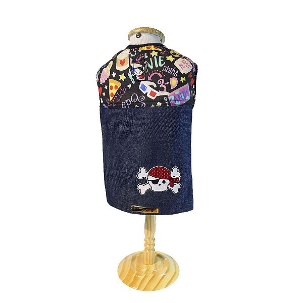 Roupa pet  - Colete Pet Caveira Com Guia