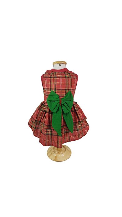 Roupa Pet - Vestido Xadrez Natal em Malha e Tricoline