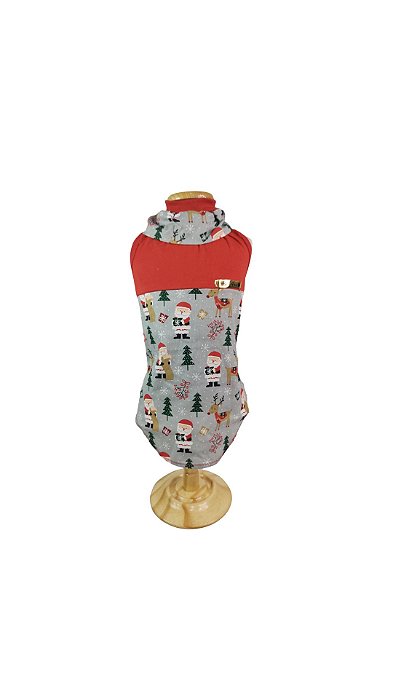 Roupa Pet- Regata Cinza Alce Natal Malha e Tricoline