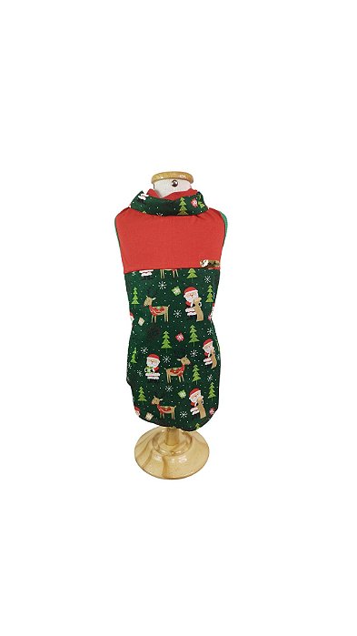 Roupa Pet- Regata Verde Alce Natal Tricoline e Malha Antialérgico
