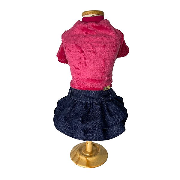 Roupa pet  - Dafini Modelo Vestido Pelúcia e Jeans