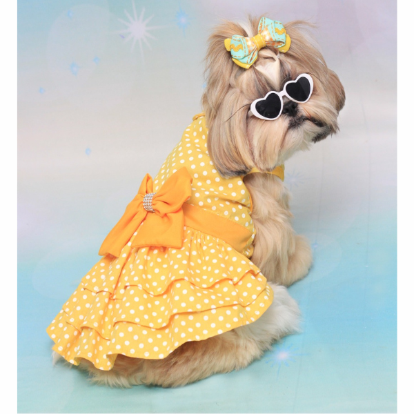 Roupa Pet - Vestido Poá Amarelo