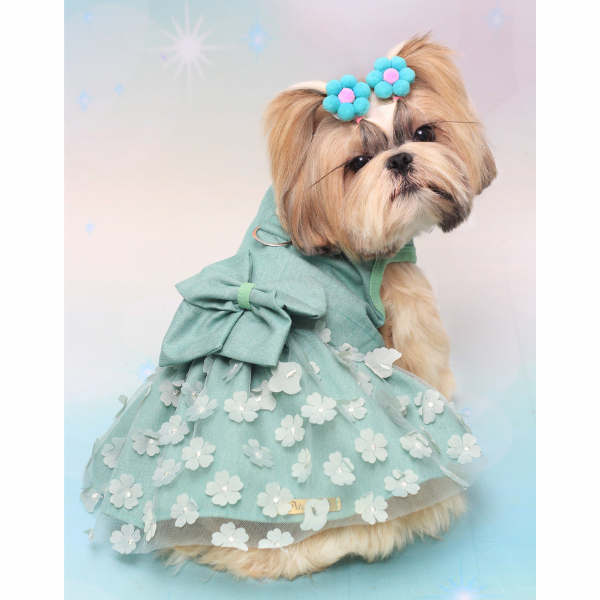 Roupa Pet - Vestido Floral Verde