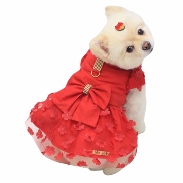 Roupa Pet - Vestido Floral Vermelho