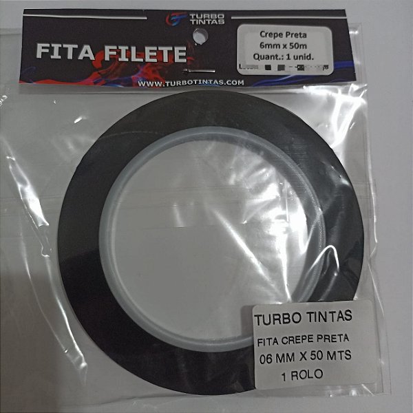 Fita Filete Crepe Preta - 6mm x 50m