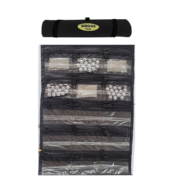 Porta Chumbada / Anzol / Girador / Snap / Stop p/ Pesca (Preto c/ 15 Divisões)