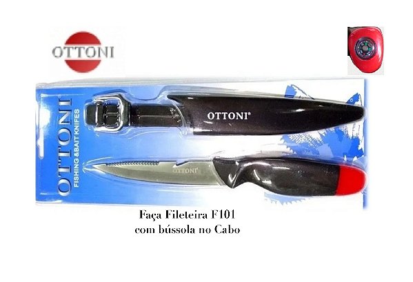 Faca de Pesca para Filetar / Fileteira Flutuante F101 c/ Bússola no Cabo - Aço Inoxidável  Ottoni