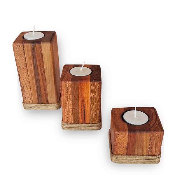 kit Porta vela Rechaud de madeira - 3 peças