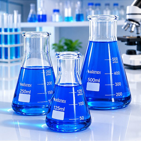 Frasco Erlenmeyer de Vidro Borosilicato 3.3, Graduado com Boca Larga