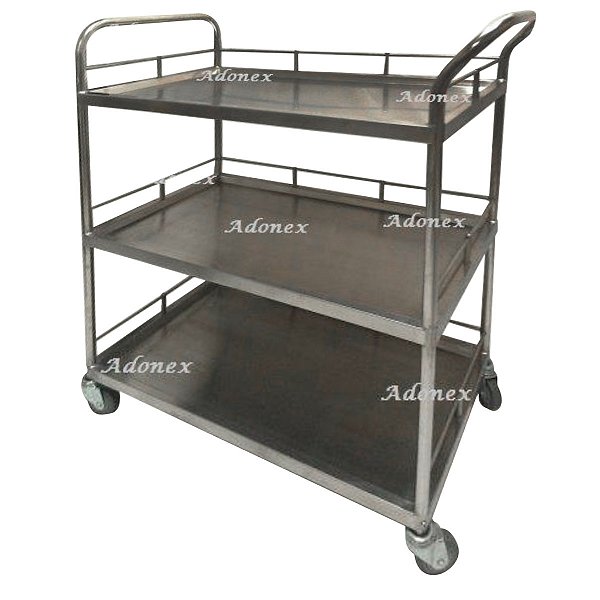 Carrinho Para Laboratório Aço Inox 3 bandejas Rodinhas Suporte