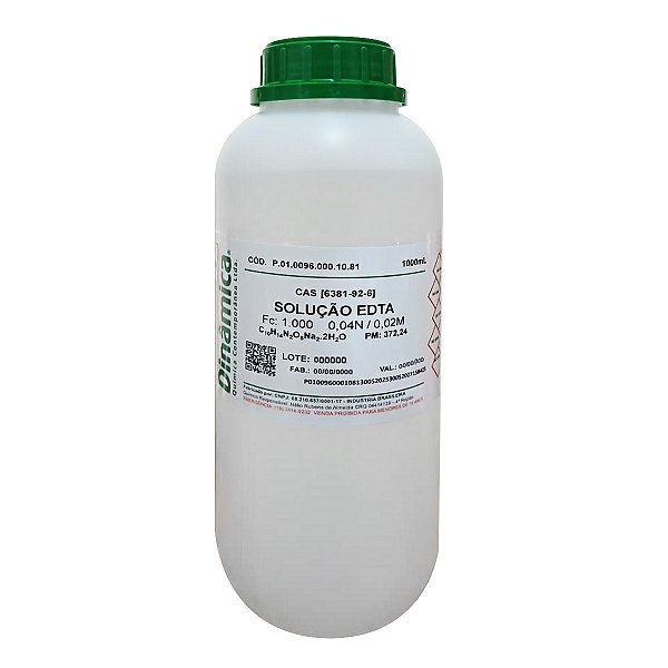 Solução EDTA 0,04N / 0,02M Aquosa 1000mL Para Laboratório
