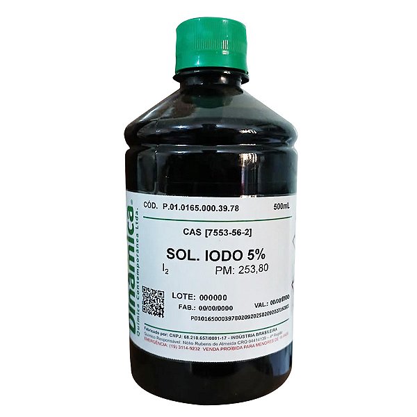 Solução de Iodo 5% Aquosa 500mL Para Laboratório