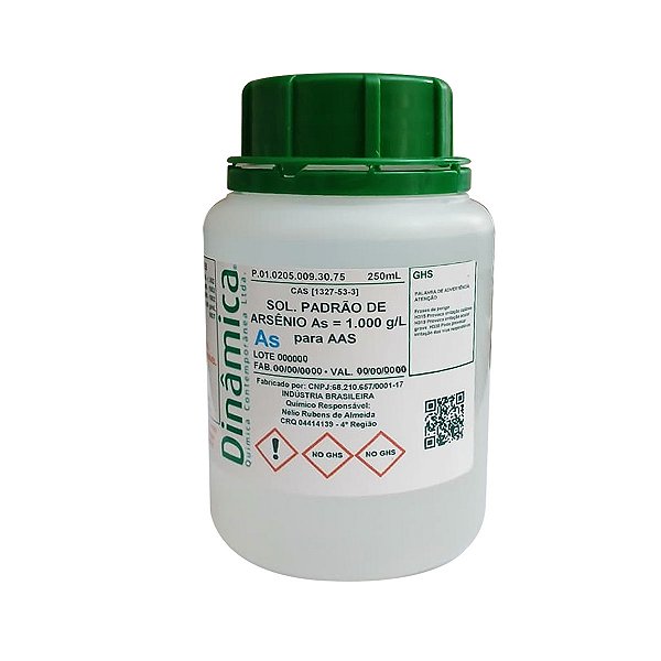 Solução Padrão de Arsênio As 1.000 g/L para AAS Rastreável ao NIST 250mL Para Laboratório