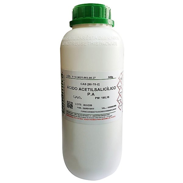 Ácido Acetilsalicílico puro grau laboratorial frasco 500 g alta qualidade