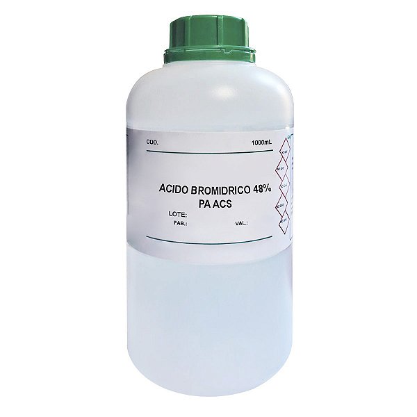 Ácido Bromídrico 48% PA ACS Solução para Laboratório Frasco 1000mL Alta Pureza