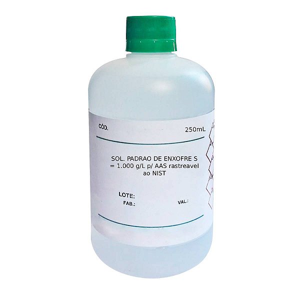 Solução Padrão de Enxofre S = 1,000 gL para AAS rastreável ao NIST 250 mL