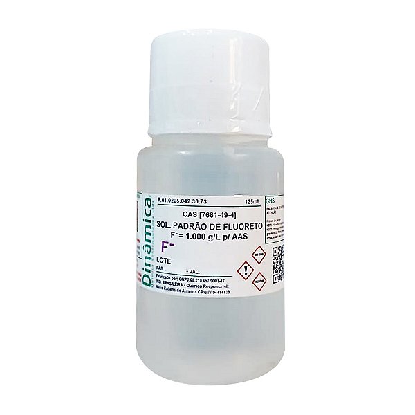 Solução Padrão Fluoreto F = 1,000 g/L para AAS rastreável NIST 125mL Para laboratório