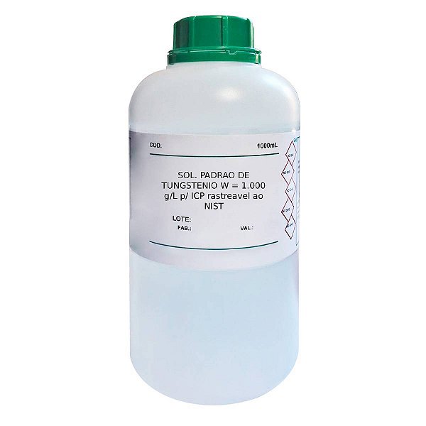 Solução Padrão de Tungstênio W = 1.000 g/L p/ ICP rastreável ao NIST 1000mL Para Laboratório