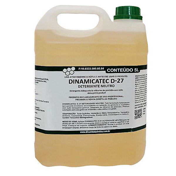 Dinamicatec D-27 (Detergente Neutro) 5L Para Laboratório De Pesquisas