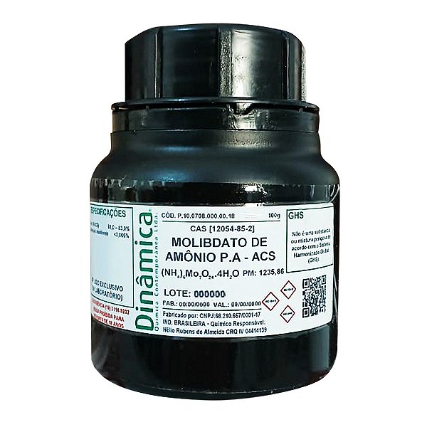 Molibdato De Amônio (4H2O) PA ACS 100g Para Laboratório Em Pesquisas E Análises