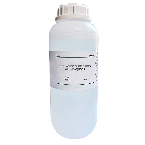 Solução de Ácido Clorídrico 4% V/V Aquosa 1000 mL Para Laboratório
