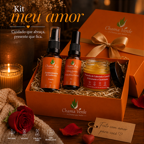Kit Meu Amor Perfume Prazer, Pomada Multiuso e Aromatizador de Canela