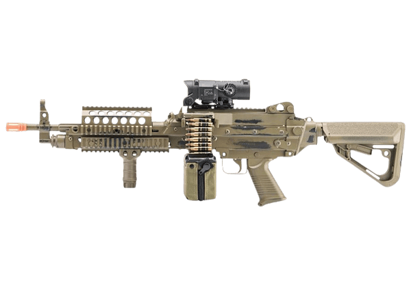 FN HERSTAL A&K CYBERGUN AEG MK46 MOD.1 SAW MACHINE GUN AIRSOFT RIFLE BATTLE WORN FLAT DARK EARTH