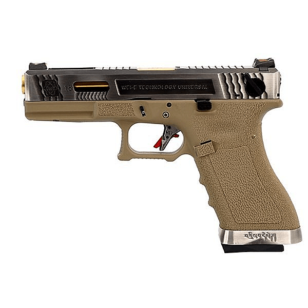 WE GBB G18C T04 BLOWBACK AIRSOFT PISTOL SILVER & TAN