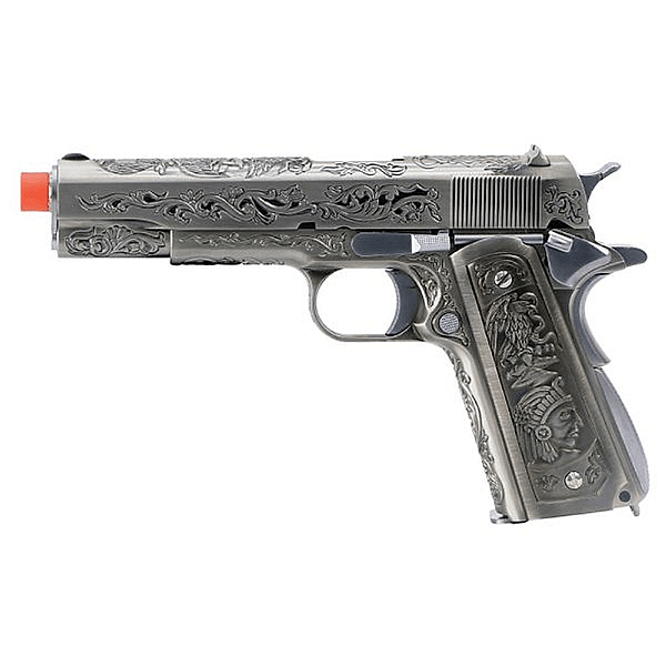 WE GBB 1911 PATTERN FILIGREE BLOWBACK AIRSOFT PISTOL SILVER