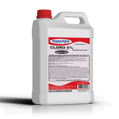 CLORO HIPOCLORITO DE SODIO 5% 5LT 1UN VALENÇA CD4