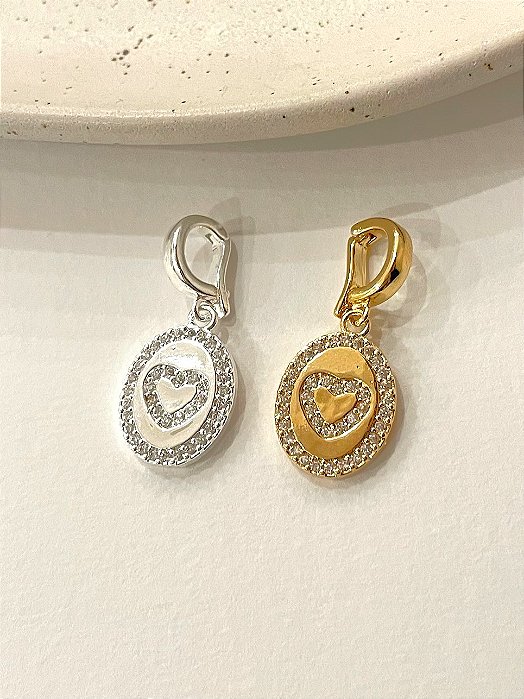 Pingente Medalha Coração Cravejado