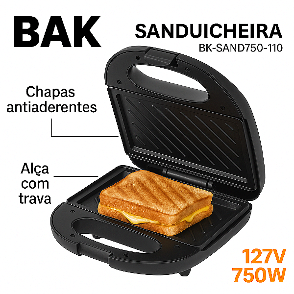 Sanduicheira BAK BK-SAND750-110 – 127V 750W