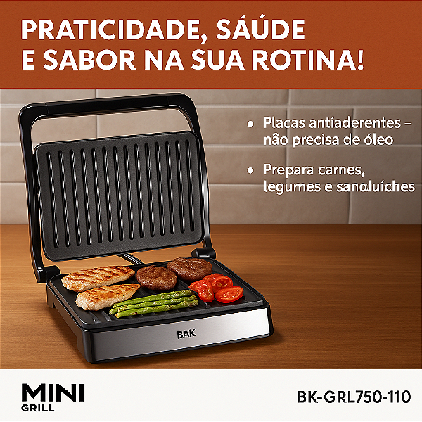 Mini Grill BAK BK-GRL750-110 – 127V 750W