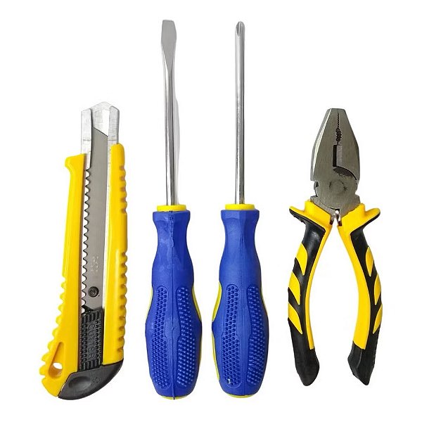 Kit 4 Ferramenta Alicate, Estilete ,chave, Philips Fenda