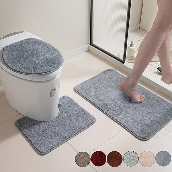 Kit Tapete para Banheiro 3 Peças – Antiderrapante, Macio e Absorvente