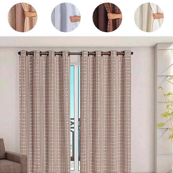 Cortina Blackout Pvc com Voil Tecido Xadrez 2,80M X 2,80 M